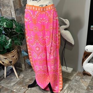 Lilly Pulitzer Vianna Silk Palazzo Pant Sunkissed Pink Breezy Palm Size 10